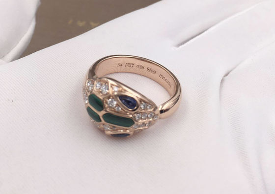Sapphire Eyes azul oro Diamond Ring With Malachite de 0,21 quilates 18K
