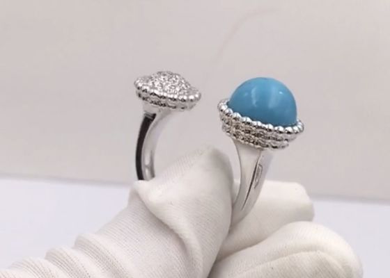 18K oro único elegante de medida adaptable Diamond Ring With Turquoise