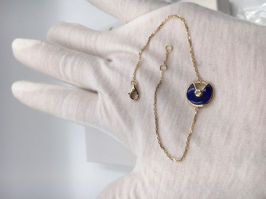 Cadena colorida del oro del quilate del collar 18k del oro del quilate del lapislázuli que encanta 18